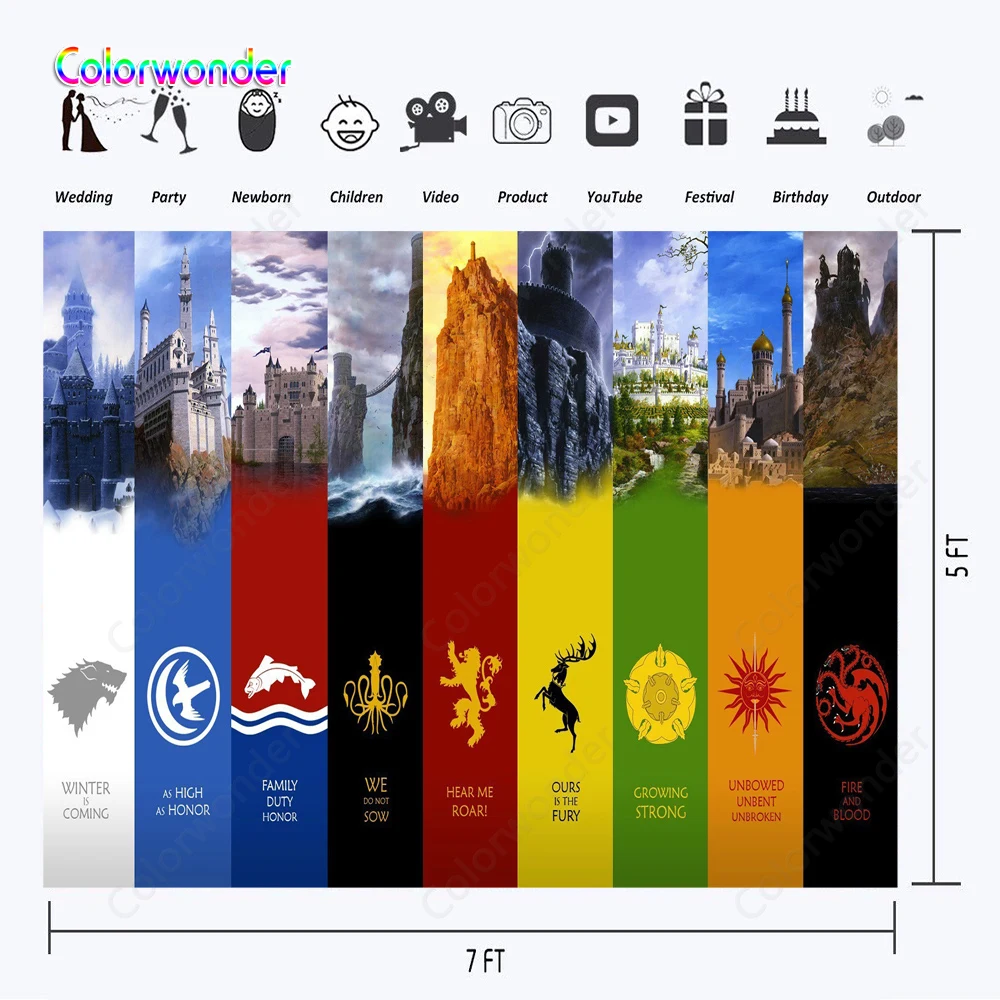 Ice And Fire Stark Family Emblem Flag Photography Backdrops Thrones Banner Games Photo Background For Birthday Party Sign Poster Background Aliexpress