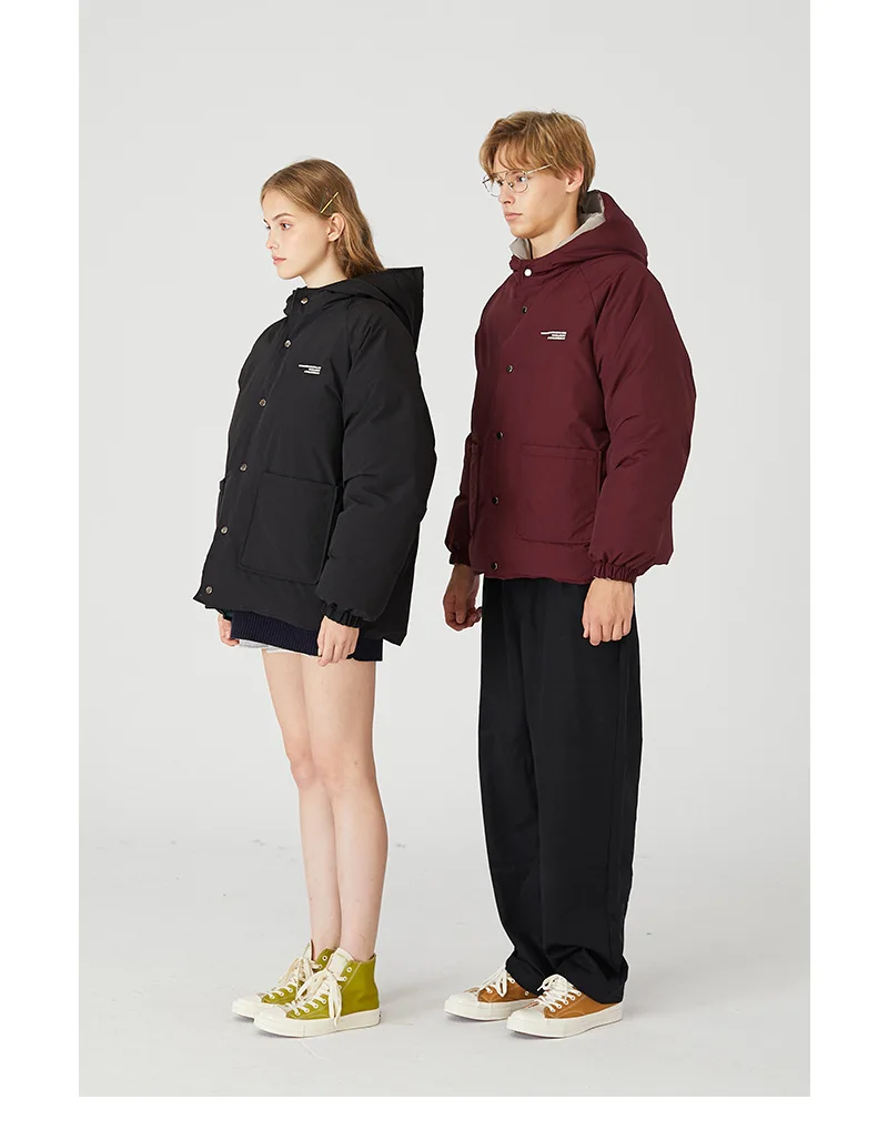 Heyhenry двустороннее зимнее однотонное толстое теплое хлопковое пальто с капюшоном, мужские пары в гонконгском стиле, корейский стиль, пальто