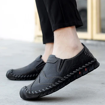 

Men Fashion Genuine Leather shoes outdoor Casual Loafers Soft Breathable Flats Shoes Men's sewing Moccasins Driving Shoes men