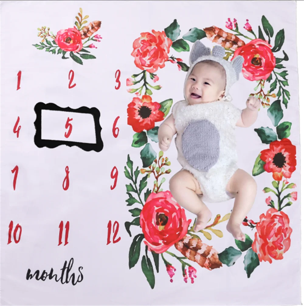 

Baby Monthly Milestone Blanket Cactus Safflower Plant Infant Photo Props Blankets Backdrop Cloth Calendar Boy Girl Accessories
