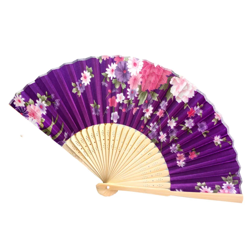 Летние винтажные бамбуковые складные ручные веера с цветами, китайские Подарки для танцевальной вечеринки, свадебные цветные вечерние веера, подарки 64p