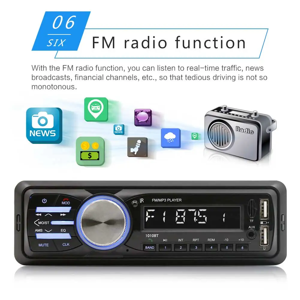 1010BT 1 Din Bluetooth Автомобильный mp3 плеер стерео аудио плеер с fm-радио AUX SD карта U Диск Играть ЖК-пульт дистанционного управления