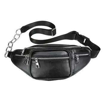 

Fashion Bags Men Multi Pockets Chain Faux Leather Men Crossbody Shoulder Waist Chest Bag Messenger Sling Bag For Men 2019