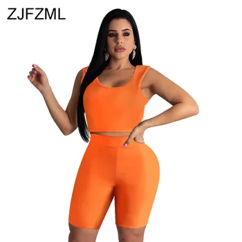 

Sexy Solid Two Piece Set Women Clothes Sleeveless Bandage Tank Tops and Empire Bodycon Knee Length Pants Summer Beach Outfits
