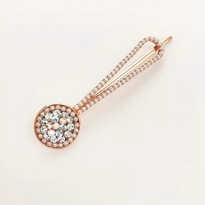 Girls Princess Design Cheap Full Diamond Rhinestone Metal Hair Clips Round Crystal Pearl Gold Bobby Pins