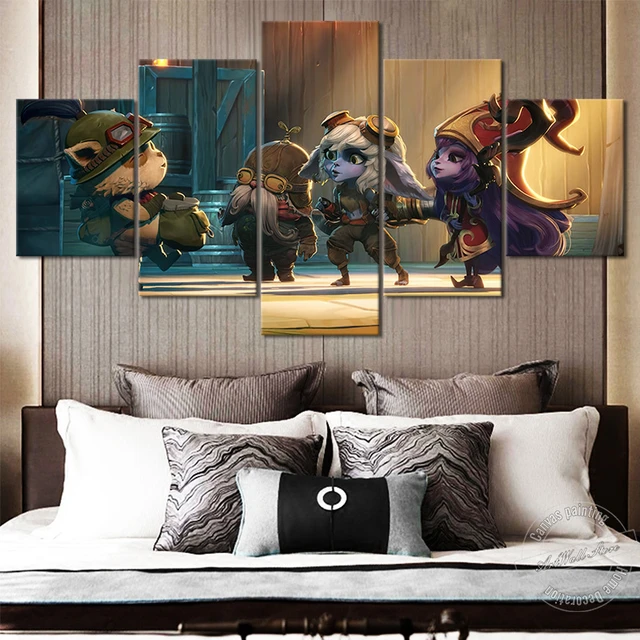 Yordles Kennen Teemo Corki Lulu-pintura en lienzo marco, 5 piezas, decoración del hogar, of Legends, cuadro de pared, póster juego _ - AliExpress Mobile