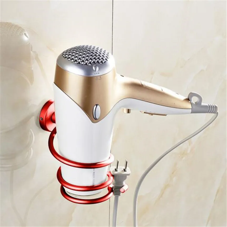 

Hair Dryer Holder With Cup Households Wall Mount Bathroom Accessories Hair Dryer Shelf Metal Black Hair Dryer Rack New