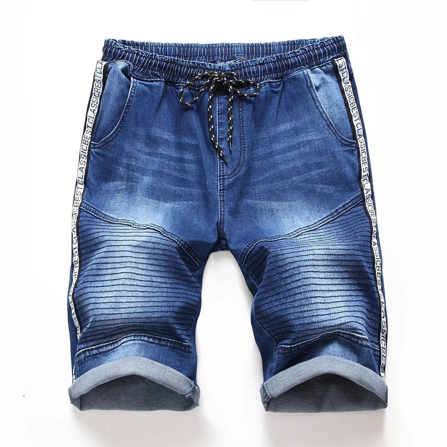 

2020 Summer New Men's Casual Denim Shorts Fashion Elastic Slim Fit Short Biker Jeans Male Washed White Blue Brand Clothes