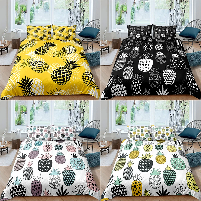 

Home Textile Luxury 3D Pineapple Print 2/3Pcs Comfortable Duvet Cover Pillowcase Bedding Sets Queen and King EU/US/AU Size