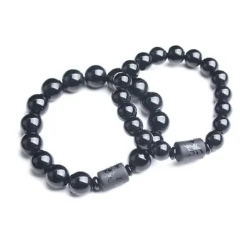 

10mm/12mm Immitation Obsidian Dragon Phoenix Pattern Stone Beaded Bracelet Lovers Transfer Luck Bracelets & Bangle Jewelry Gift