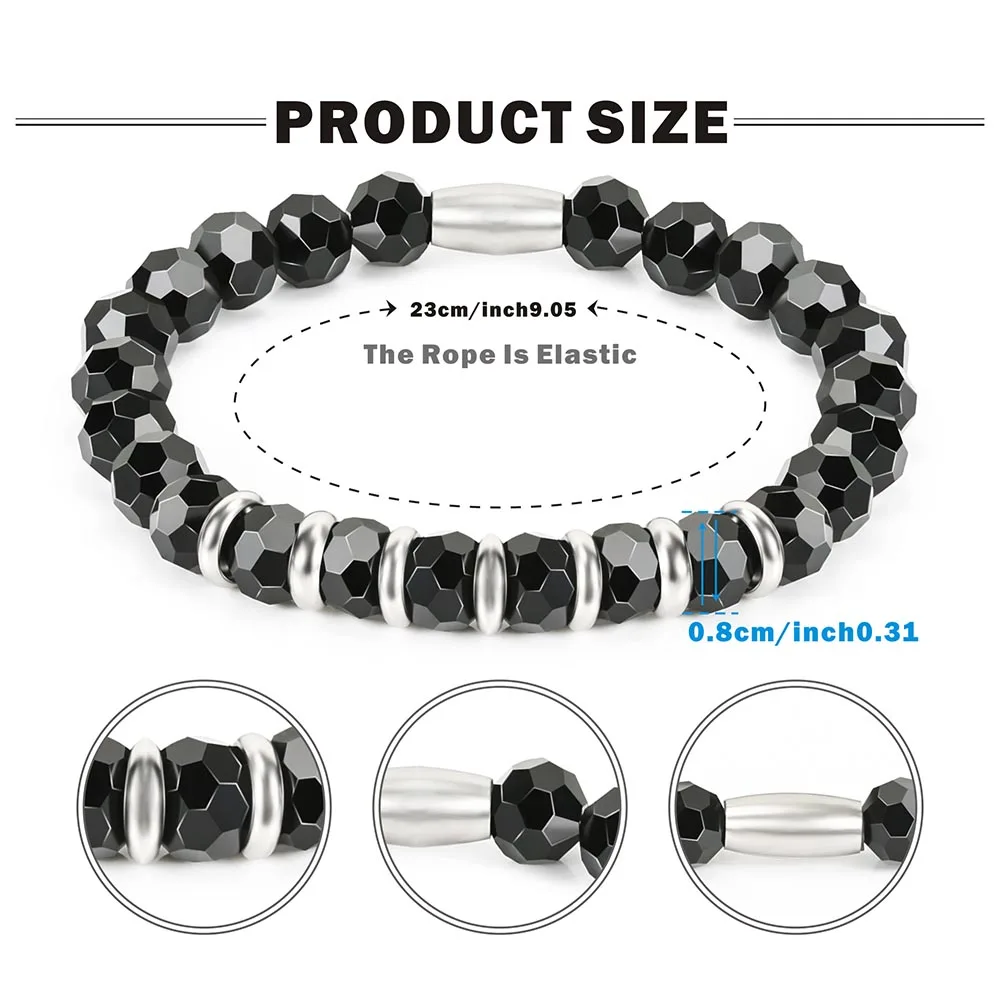 BOFEE Natural Black Onyx Beads Bracelet