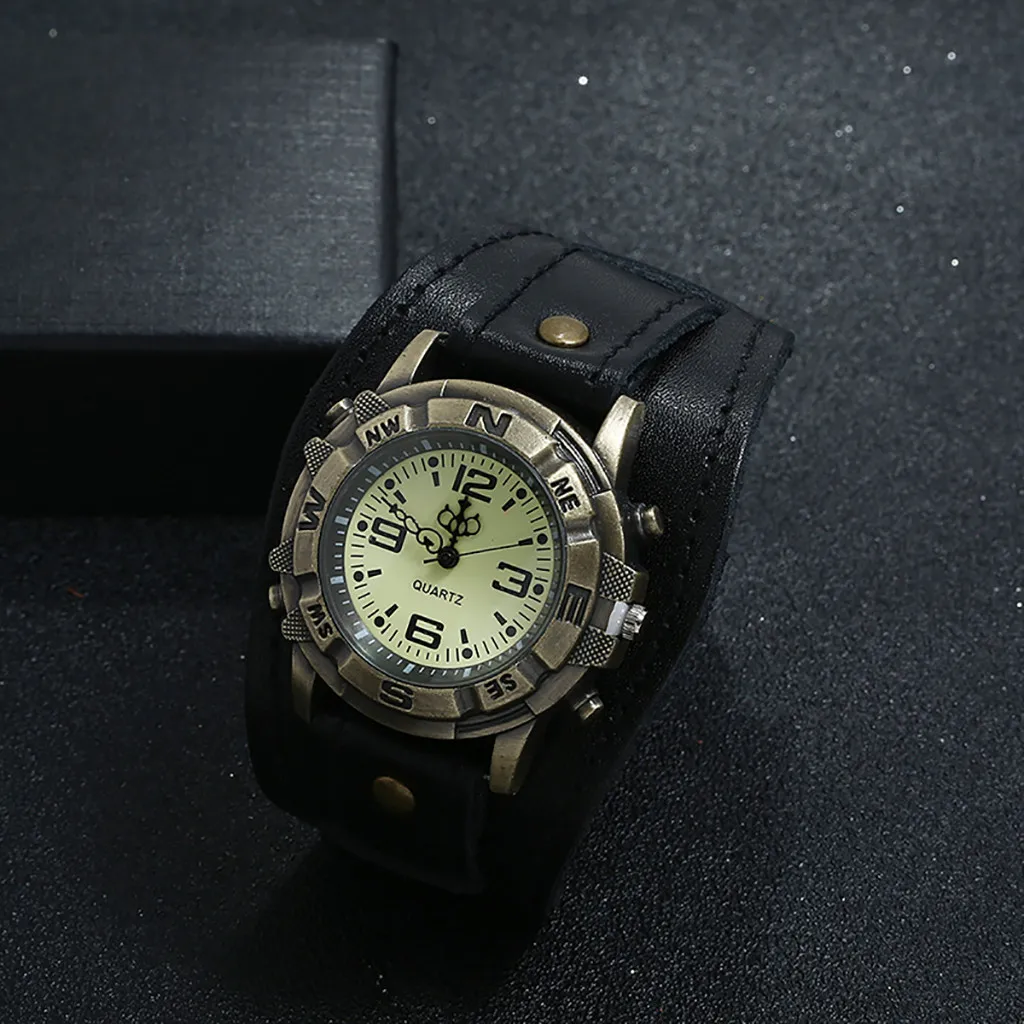 Men Punk Retro Simple Fashion Pin Buckle Strap Leather Watch Automatic Luxury Clock Men Waterproof Relogio Masculino Watch