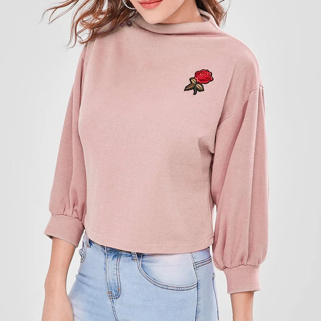 Hoodies Women Hoodie Fleece Harajuku Sweatshirts Autumn Winter Hip Hop Hooded Sweatshirt Rose Embroidery Hoodies Streatwear #B