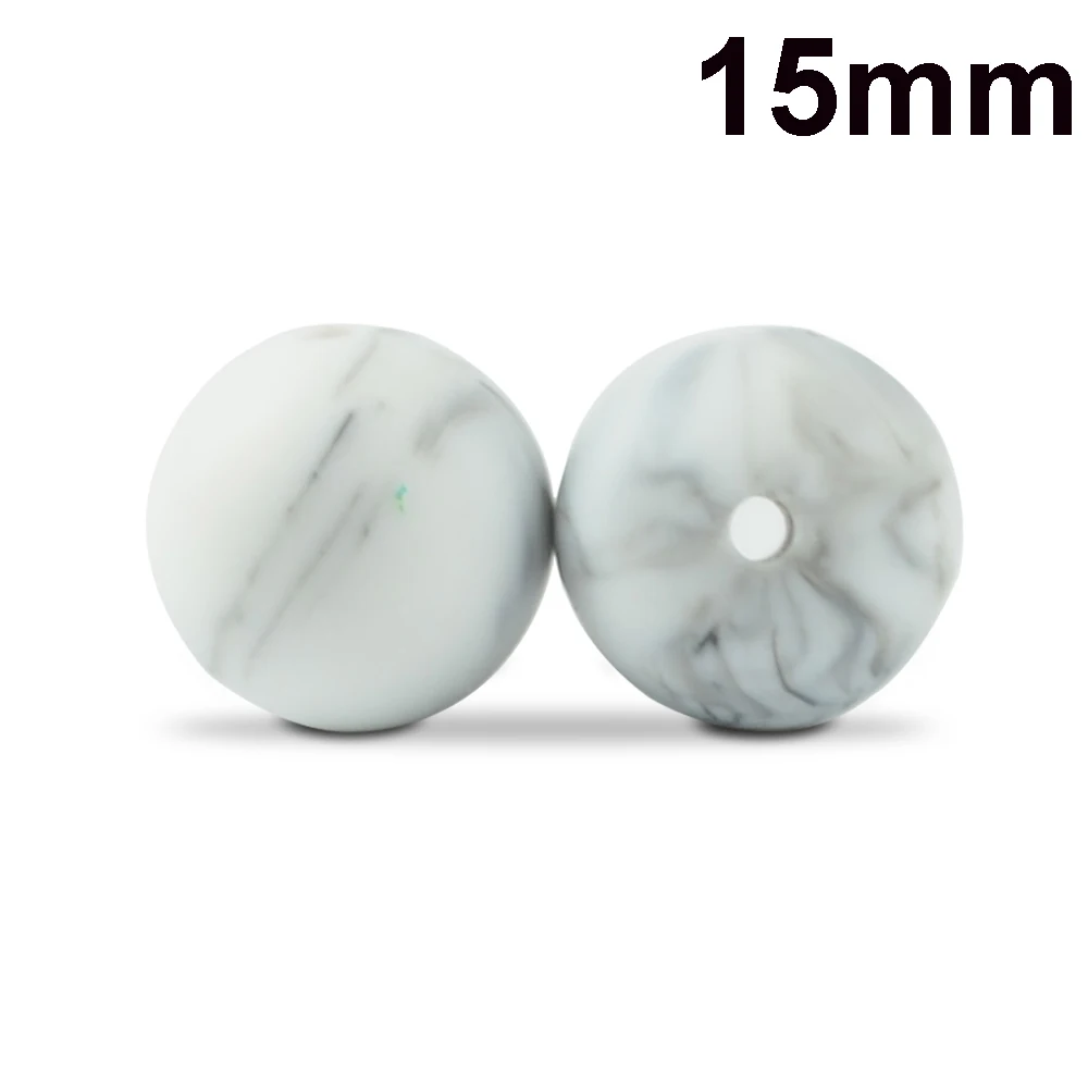 Marble LOFCA 15 мм, 20 шт./лот, бусины из пищевого силикона, Прорезыватель для зубов, круглые бусины, Детская жевательная для прорезывания зубов, Силиконовые Прорезыватели для самостоятельного изготовления - Цвет: Marble