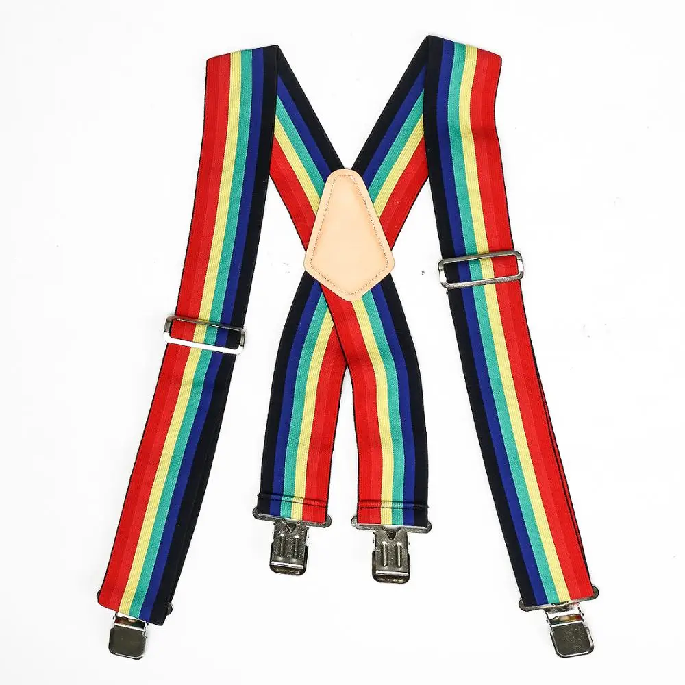 Полностью эластичный модный Радужный ремешок Мужские 4 клип регулируемые брюки подтяжки