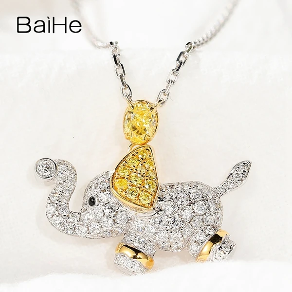 BAIHE Solid 18K белый+ желтый Золотой сертифицированный овальной огранки 0.20ct натуральный желтый бриллиант женские свадебные ювелирные изделия ожерелья
