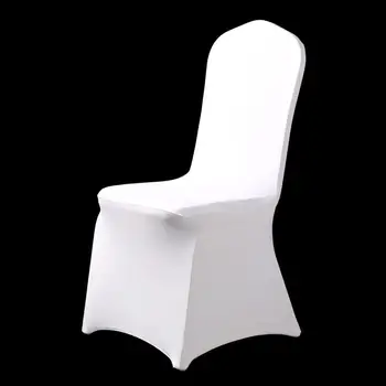 

6 100PCS Stretch Elastic Universal White Spandex Wedding Chair Covers for Weddings Party Banquet Hotel Polyester Fabric