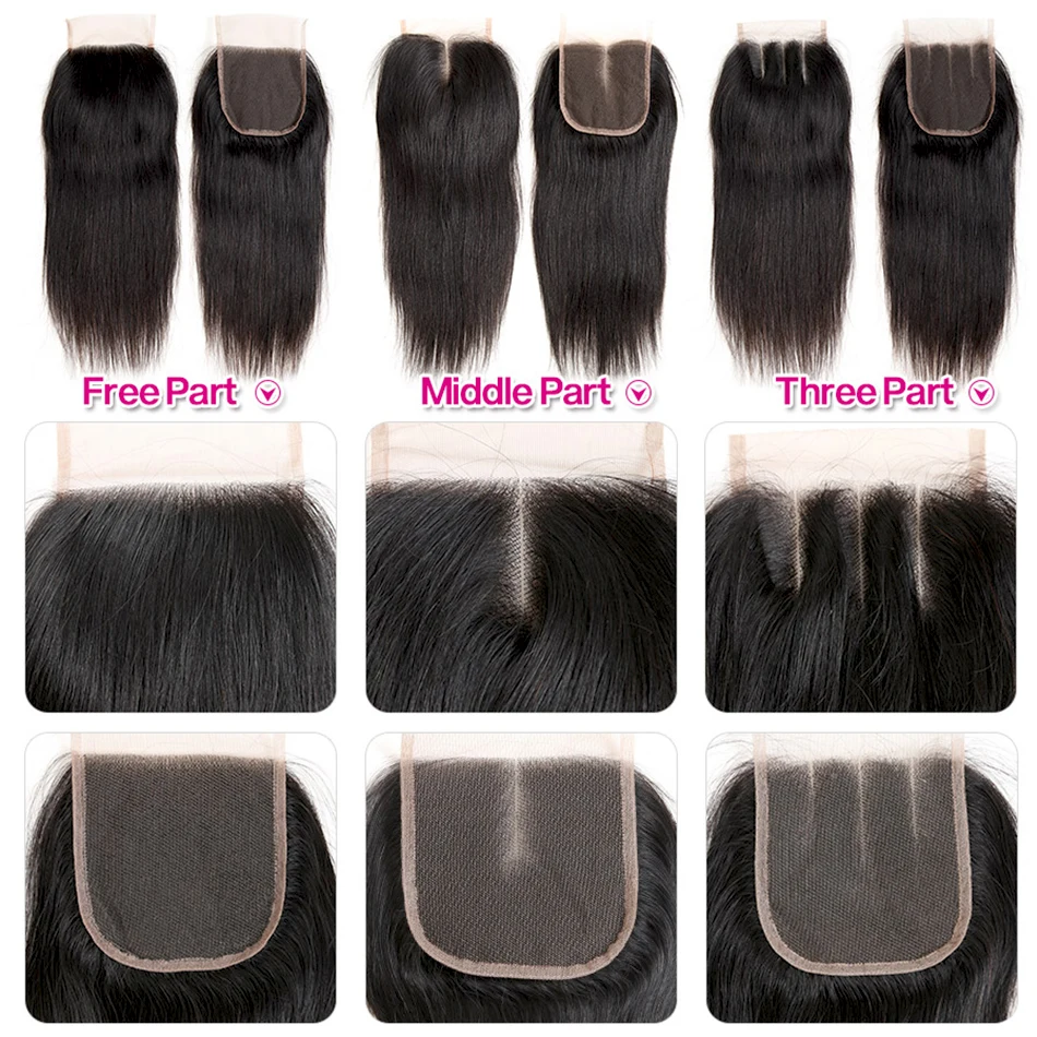 Человеческие пучки волос с закрытием прямые перуанские человеческие MIHAIR Remy