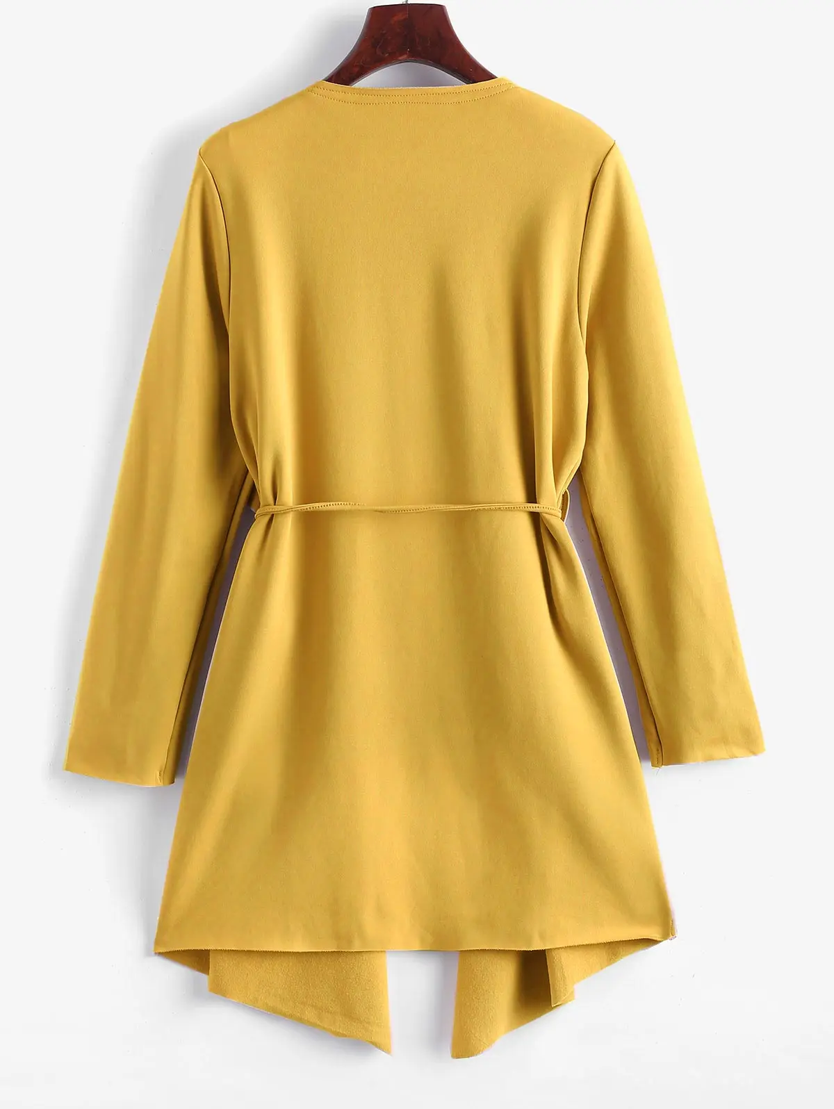 ZAFUL Patched Pockets Belted Waterfall Turn-Down Collar Long Sleeve Solid Color Skirted Coat For Women Autumn Longline Overcoat