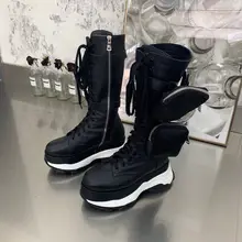  Women's Snow Long Boots Winter Warm Velvet Pocket Mid-Calf Below the Knee Thick Bottom Platform Genuine Leather 2022 High Shoes 