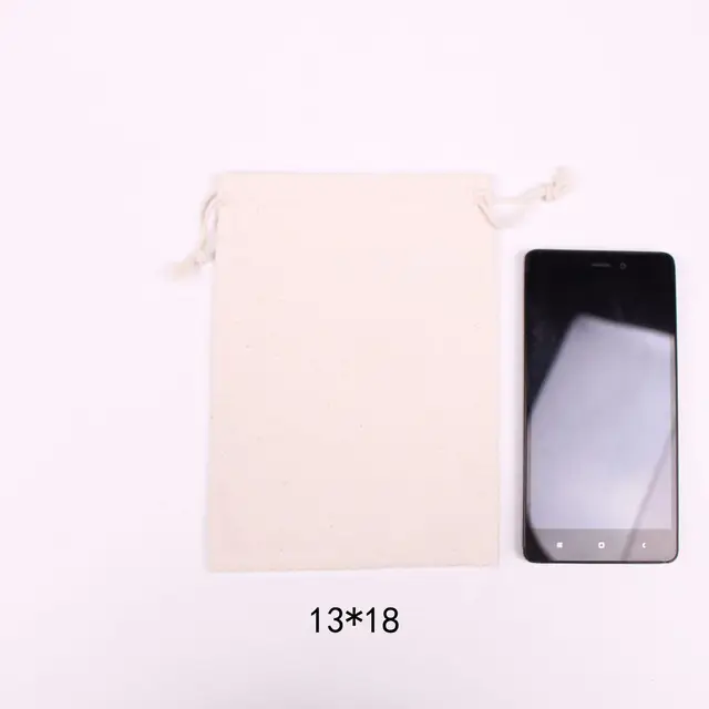 100Db/Tétel Természetes Pamut Táskák 7X9 9X12 10X15 13X18 15X20Cm Húzózsinós Tasakok Otthoni Tárolózsákok Csomagoló Táska Egyedi Logó - Image 4