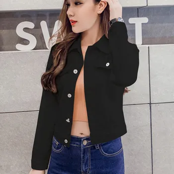 

2019 Autumn Jeans Jacket And Coats For Women Denim Candy Color Casual Short Jacket Solid Denim Buttons Jeans Jacket #816