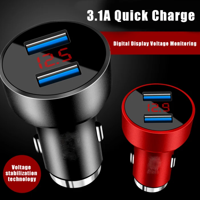 Быстрое Автомобильное зарядное устройство из сплава 2 usb порта с светодиодный дисплей Вольтметр для смартфона