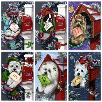 

HUACAN Diamond Painting Dog Diamond Embroidery Animal Cross Stitch Mosaic Picture Of Rhinestone Christmas Decorations