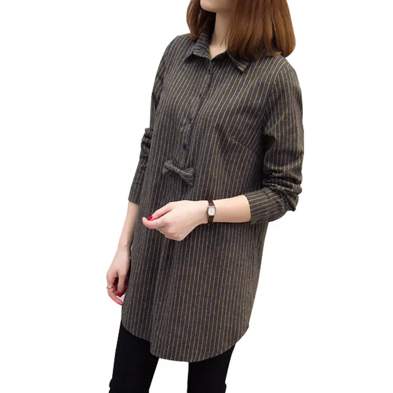 5XL Large Size Womens Tops and Blouses Spring Autumn Casual Long Sleeve Shirt Turn-down Collar Loose Stripe Blusas ff025 |