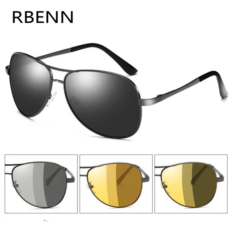 

RBENN Pilot Polarized Sunglasses Men Photochromic Driving Sun Glasses Classic Chameleon Shade Day Night Vision EyeGlasses UV400