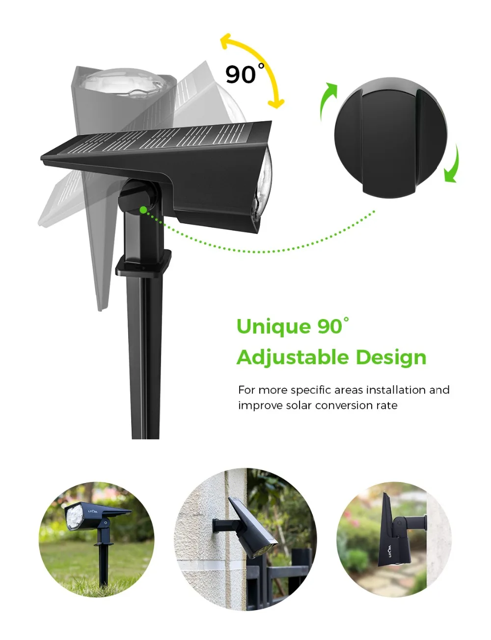 2 Pack Litom Solar Lawn Lamp 4 Lighting Mode Solar Landscape Spotlights Warm Light Cool Light Adjustable For Outdoor Garden Yard PK Mpow CD190 (2)