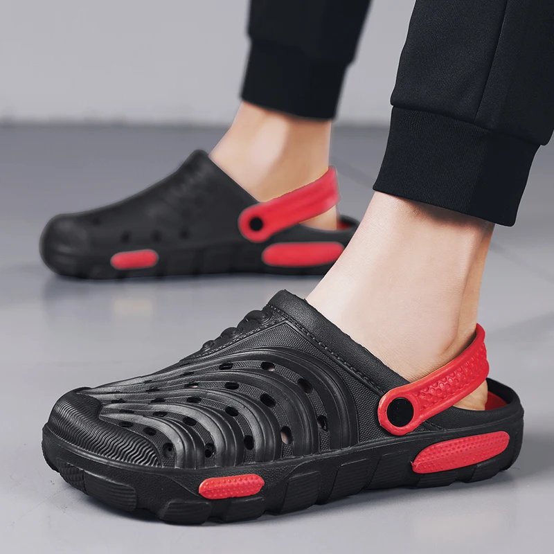 PULOMIES Summer Men Slippers Sandals Massage Clogs Outdoor Garden Shoes Men Pool Sandals Bathroom Slides Mules Beach Slippers