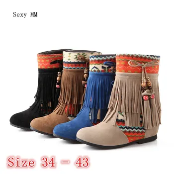 

Spring Autumn Women Mid Calf Boots Wedge Height Increasing Woman Short Boots High Quality Plus Size 34 - 40 41 42 43