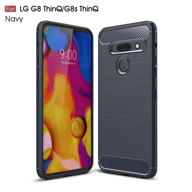 Чехол из углеродного волокна для LG G8 G8S ThinQ G7 G6 plus, силиконовый мягкий чехол из ТПУ для LG Q7 Q6 V30S V30, противоударный чехол - Цвет: Navy Case
