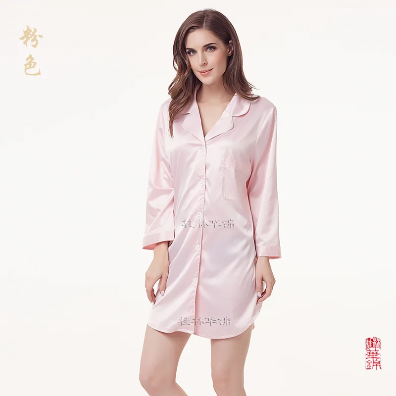 pink Шелковые пижамы, пижамы рубашки, атласные пижамы, женские пижамы, длинные рубашки халат H9000 - Цвет: pink