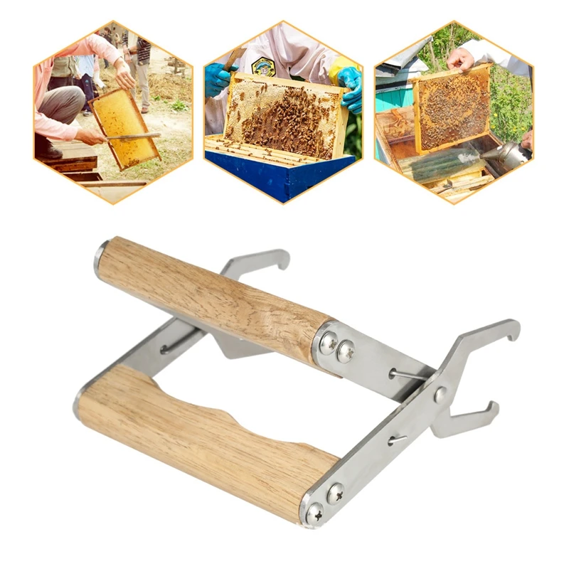 2PCS Frame Grip with Wooden Handle- Beekeeping Stainless Steel Holder, Lifter, Gripper Tool Beekeeping Equipment Bee Hive Frame