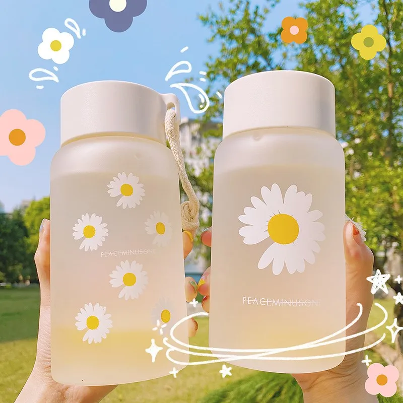 500mlSmallDaisyTransparentPlasticWaterBottlesBPAFreeCreative