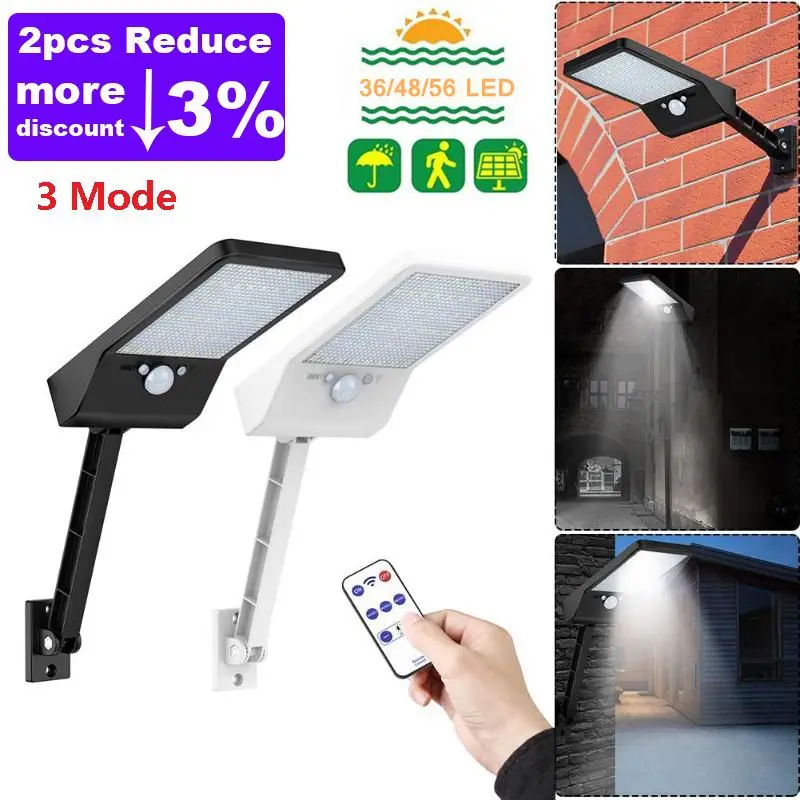 

Upgraded 56LEDs Solar Light PIR Motion Sensor 1000LM Remote Control IP65 Outdoor Solar Wall Street Light Waterproof Lamp