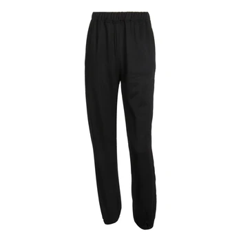 

Women’s Letter Print High Waist Casual Pants, Solid Color Elastic Waist Baggy Workout Trousers