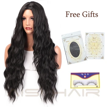 AISI HAIR  Long Wavy Black Wigs Brown and Red Wave Synthetic Wig for Women Natural Middle Part Heat Resistant Hair 4
