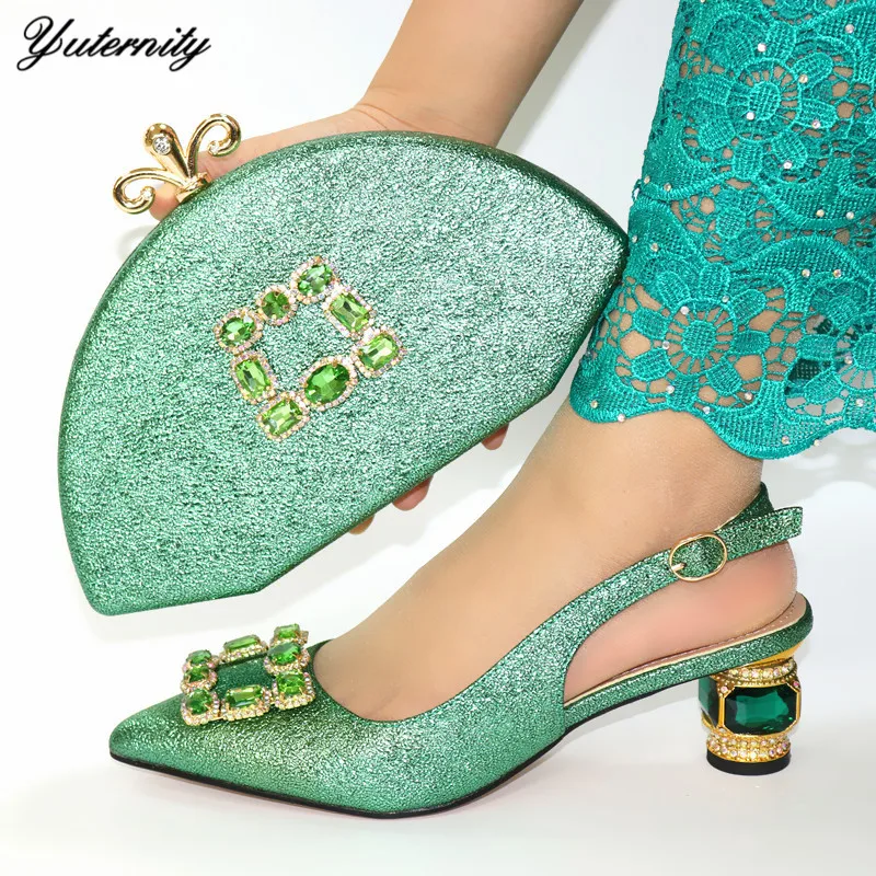 

High Quality African Style Rhinestone Shoes And Bag Set Fashion Woman Special Heels 6.5CM Shoes And Bag Set For Party Dress