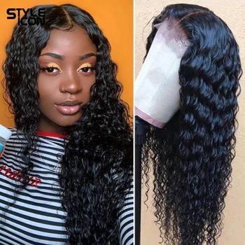 

13x4 Lace Front Human Hair Wigs for Black Women Pre Plucked Remy Brazilian Deep Wave Human Hair Wig 180% Deep Curly Wig