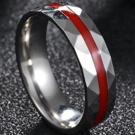 MeMolissa мужское кольцо пожарного из нержавеющей стали, тонкое кольцо с голубой линией, высокое качество, кольца с красной линией, Прямая поставка - Цвет основного камня: 6MM RedLine Silver