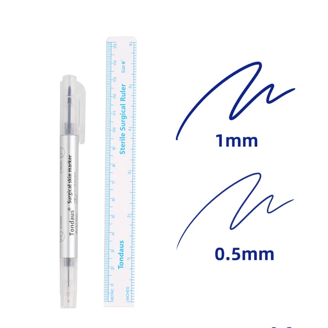 Tattoo Skin Marker Pen Tool Accessories Surgical Skin Marker for Eyebrow 0.5mm/1mm Fixed Point Pen with Ruler Set Tools double head-A