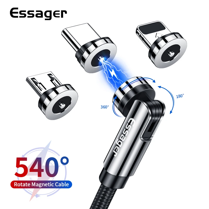  Essager 540 вращающийся магнитный кабель Быстрая зарядка магнит зарядное устройство Micro USB Type C кабель Мобильный телефон провод шнур для iPhone…