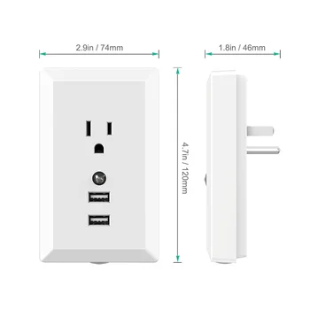 

Smart Socket Dual USB Port 2.4A Wall Charger Adapter 16A US Standard Electrical Plug Socket With Night light Power Outlet Panel