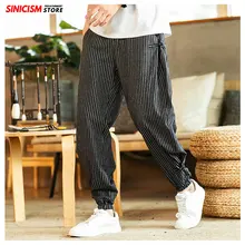 Sinicism Store мужские льняные штаны-шаровары в китайском стиле мужские повседневные утепленные брюки в полоску мужские теплые тренировочные брюки года на осень и зиму