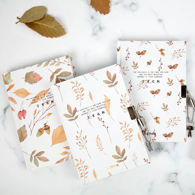 LEnWA массивные листья осени B6 цвет Page Lock мальчик милый мультфильм студентов ноутбук толстый замок защищенный паролем Noteboy Custo