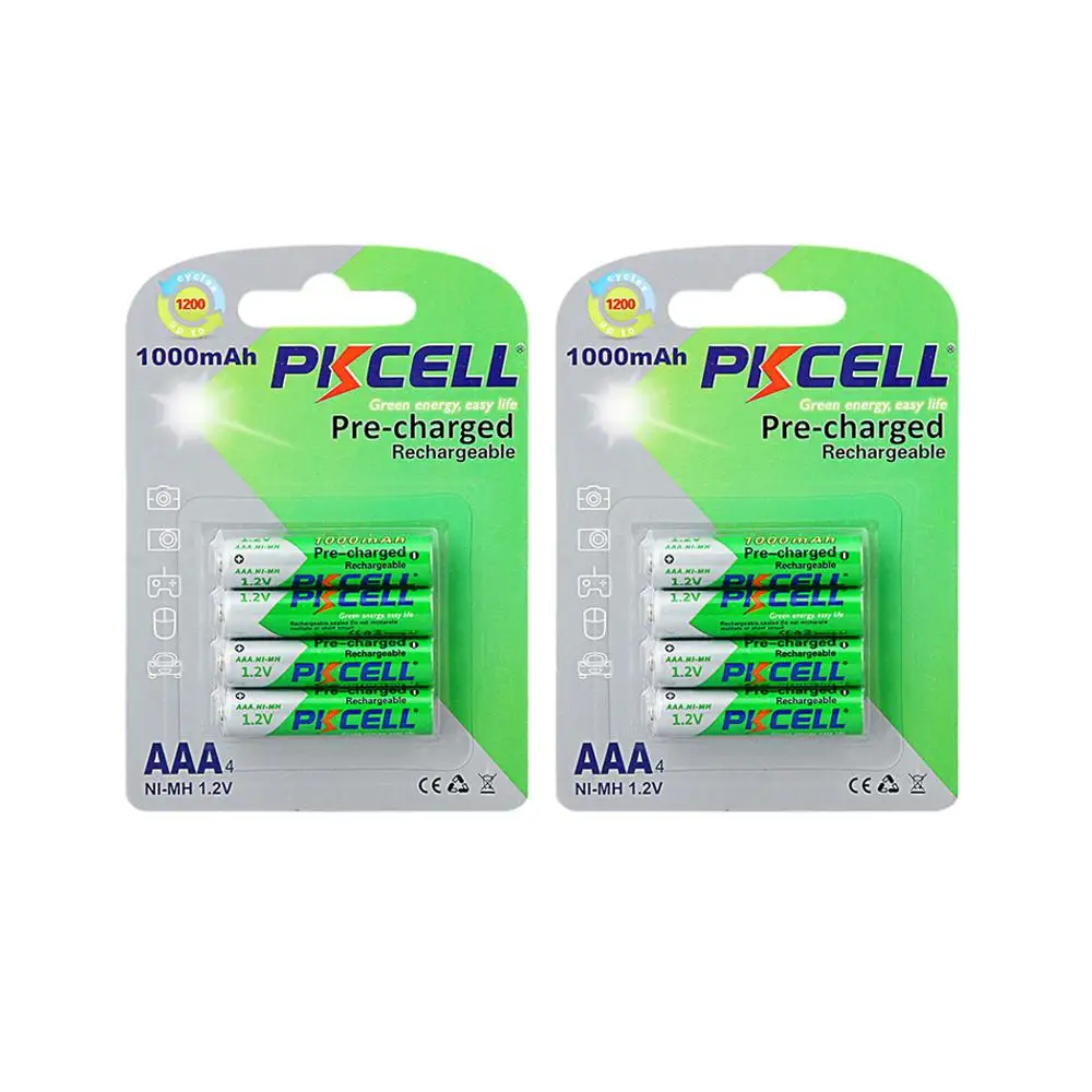 8 шт. PKCELL AAA батареи Ni MH aaa перезаряжаемые с низким саморазрядом precharge 1 2 v nimh 1000mah