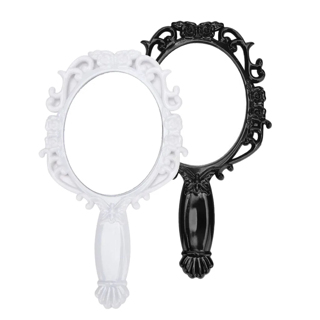 Vintage Style Oval Antique Design Mirror Handheld Makeup Mirrors with Handle Butterfly Engraved  - 18.5 x 10.5 cm